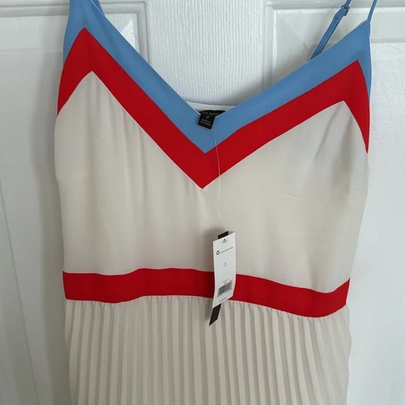 NWT Banana Republic Pleated Midi Dress Size 2. Blue, White And Red - Picture 2 of 9